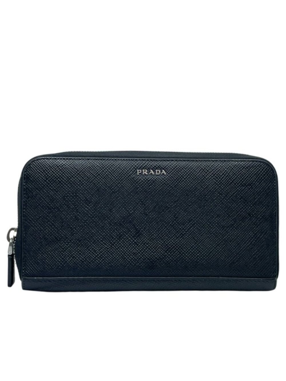 Prada Wallet Zip Around Leather Black Compact Business